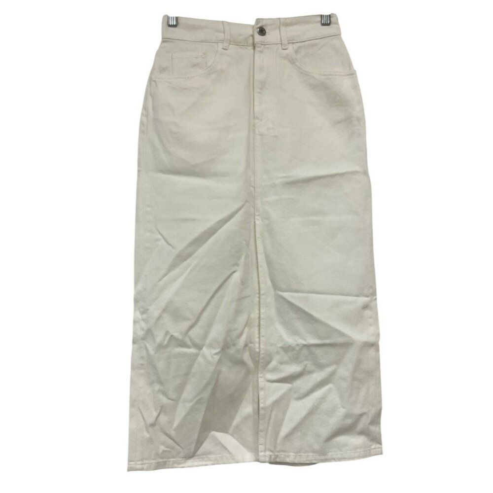 Massimo Dutti Women Skirt EU 34 US 2 Ivory High Rise Cotton Denim 5203/803 NWT